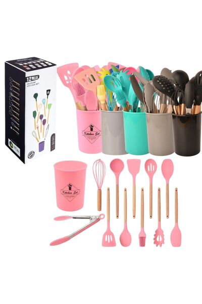 Issa Silicone Kitchen Utensils 12/set, 21cm with Wooden Handles 500g