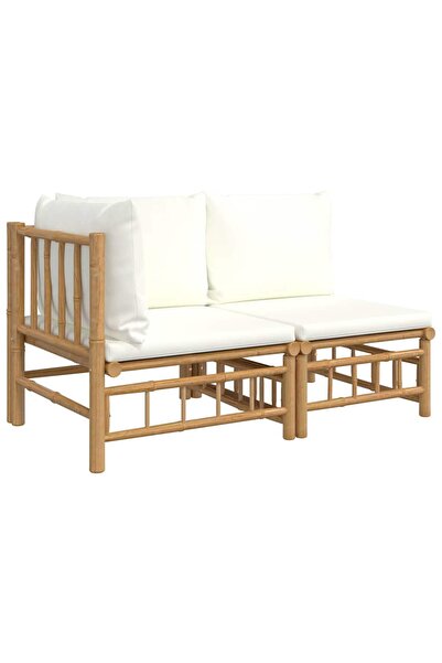vidaxl Set mobilier de grădină cu perne alb crem, 2 piese, bambus