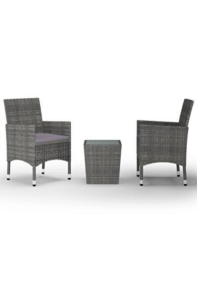 vidaxl Set mobilier bistro, 3 piese, gri, poliratan/sticlă securizată