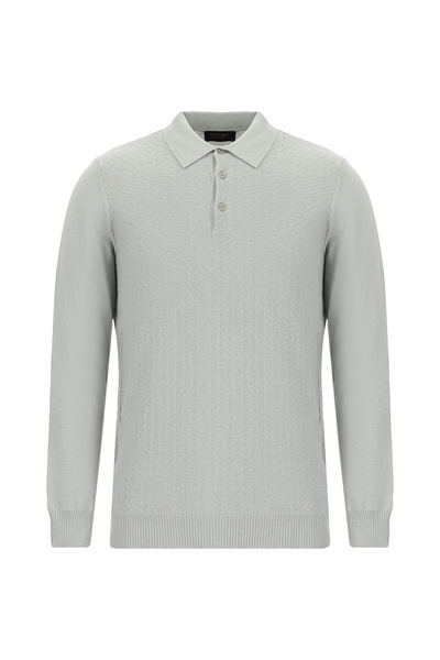 Abdullah Kiğılı Polo Neck Regular Fit Patterned Cotton Cashmere Knitwear Sweater