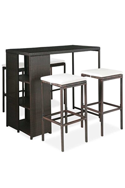 vidaxl Set mobilier bar de grădină cu perne, 5 piese, maro, poliratan