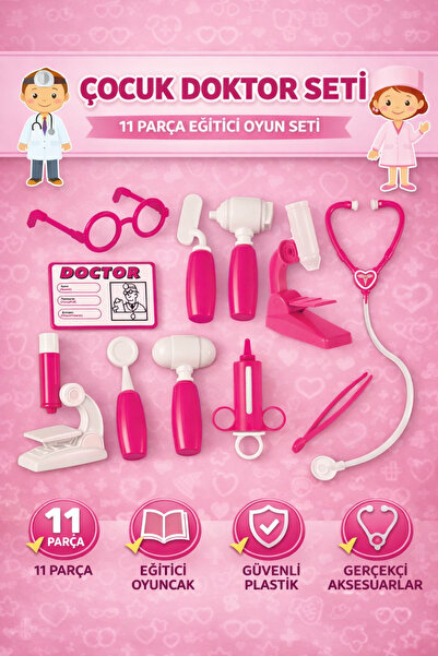 YILDIRIM OYUNCAK Çocuk Doktor Seti Oyuncak – 11 Parça Pembe Doktor Oyuncak Se...