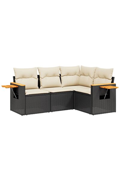 vidaxl Set mobilier de grădină cu perne, 4 piese, negru, poliratan