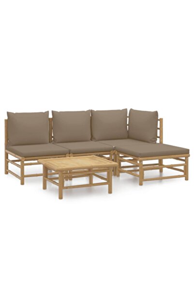 vidaxl Set mobilier de grădină cu perne gri taupe, 5 piese, bambus