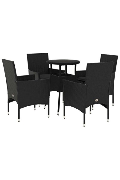 vidaxl Set mobilier de grădină cu perne 5 piese negru poliratan&sticlă
