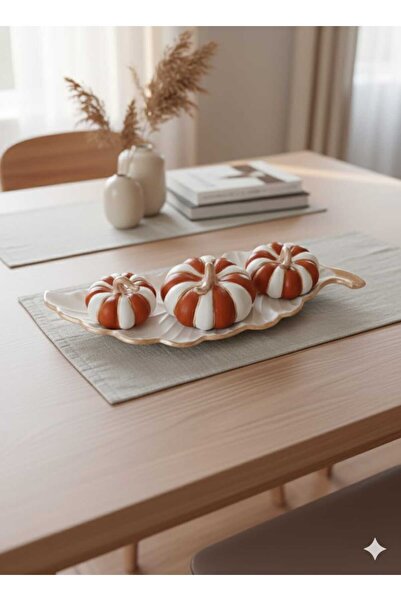 M&C Concept El Yapımı Taş Tozu Dekoratif Balkabağı Seti 4’lü – Yaprak Tepsi &...