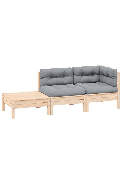 vidaxl Set mobilier grădină cu perne, 3 piese, gri, lemn masiv pin