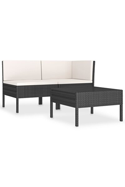 vidaxl Set mobilier de grădină cu perne, 3 piese, negru, poliratan