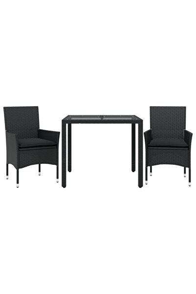 vidaxl Set mobilier de grădină cu perne 3 piese negru poliratan&sticlă
