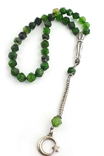 OSESHOP سبحة من العقيق الأخضر مرصّع بالأحجار والفولاذ بشرّابات بتصميم خاص وقط...