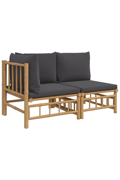 vidaxl Set mobilier de grădină cu perne gri închis, 2 piese, bambus