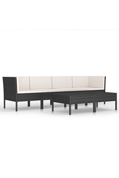 vidaxl Set mobilier de grădină cu perne, 6 piese, negru, poliratan