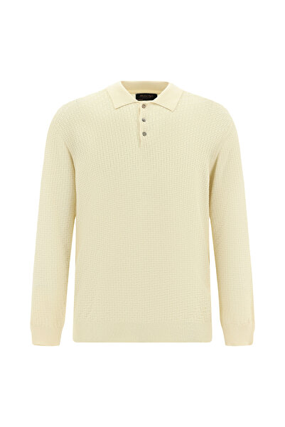 Abdullah Kiğılı Polo Collar Regular Fit Patterned Cotton Lu Wool Knitwear Swe...