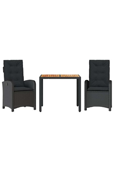 vidaxl Set mobilier de grădină cu perne, 3 piese, negru, poliratan