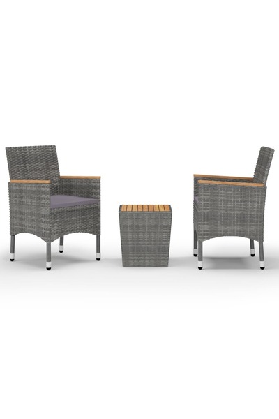 vidaxl Set mobilier grădină, 3 piese, gri, poliratan și lemn acacia