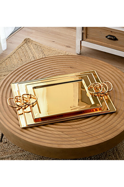 SQUALO Luxury Gold Rectangular Squalo Serving Set – 3 Pieces with Elegant Han...