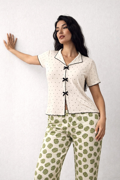 Morvarid Luna Touch Women's Summer Pajama Set – Short Sleeve, Soft Fabric, Co...