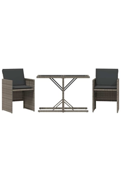 vidaxl Set bistro de grădină cu perne, 3 piese, gri, poliratan