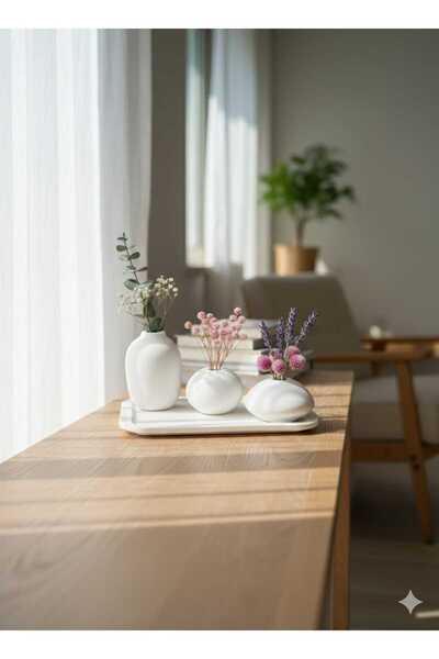 M&C Concept El Yapımı Taş Tozu 4’lü Minimal Dekoratif Vazo Seti – Modern Teps...