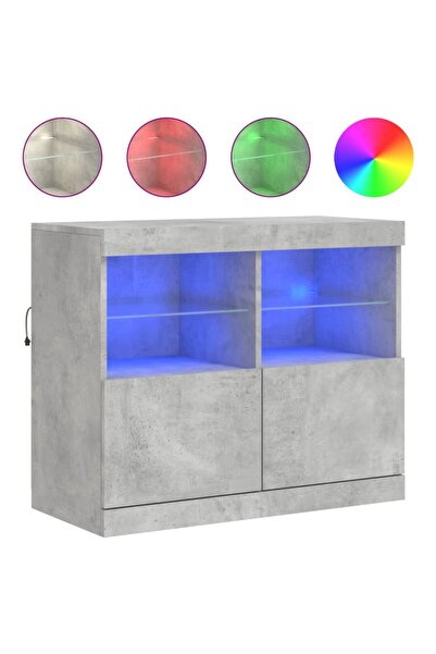 vidaxl Servantă cu lumini LED, gri beton, 81x37x67 cm