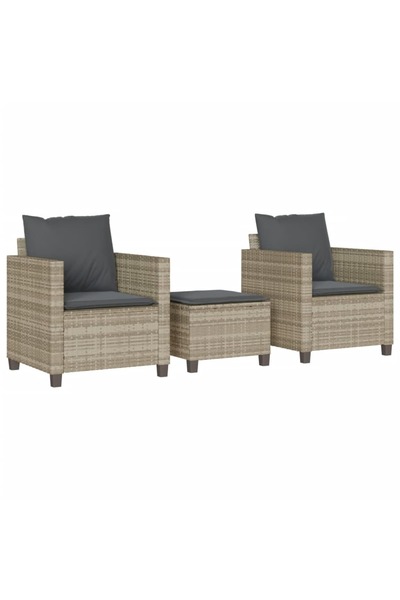 vidaxl Set bistro cu perne, 3 piese, gri deschis, poliratan
