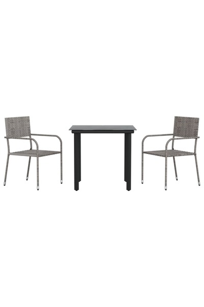vidaxl Set mobilier de grădină, 3 piese, gri&negru, poliratan și oțel
