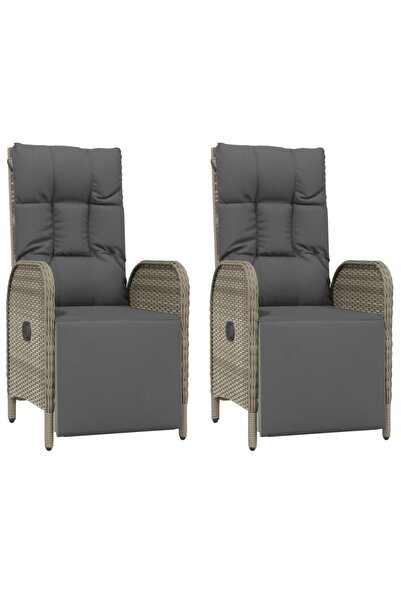 vidaxl Scaune rabatabile de exterior, cu perne, 2 buc, gri, poliratan