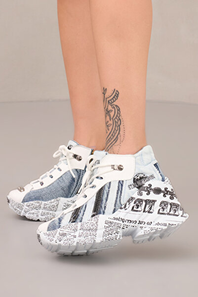 StarBlueMooN Leather Detailled Denim Shoes Suitable for Summer Daily Use