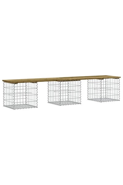 vidaxl Bancă grădină, design gabion, 203x44x42 cm, lemn pin impregnat