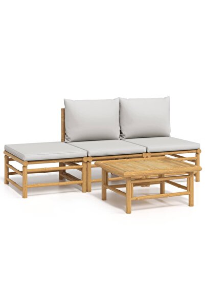 vidaxl Set mobilier de grădină cu perne gri deschis, 4 piese, bambus