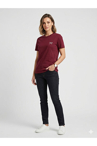 Nyla & Craft Unisex Oversized Bow Embroidery Design Combed Cotton Tshirt