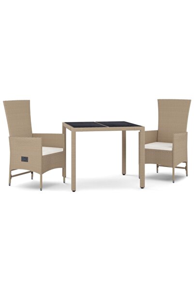 vidaxl Garden furniture set with cushions, 3 pieces, beige, polyrattan