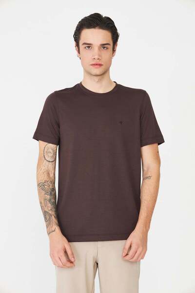 White Stone Brown Crew Neck Basic Men's T-Shirt