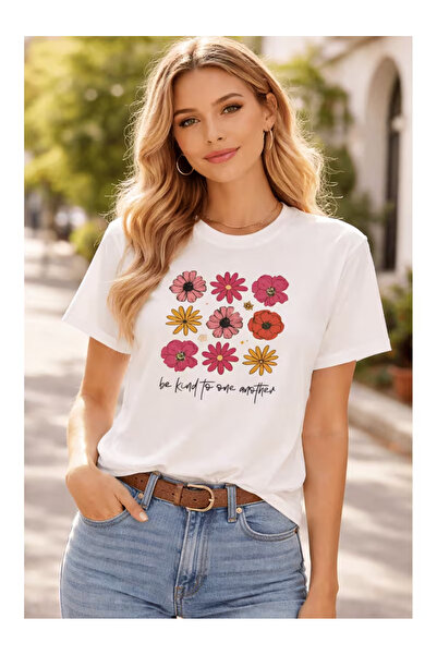 ZEMLİYA Unisex "Flowers" Printed T-Shirt -Modern Style