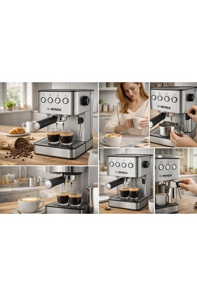 NİHON MINDA 20-Bar Espresso Coffee Machine with Milk Frother, 1.5L Tank, Compact Home Coffee Maker