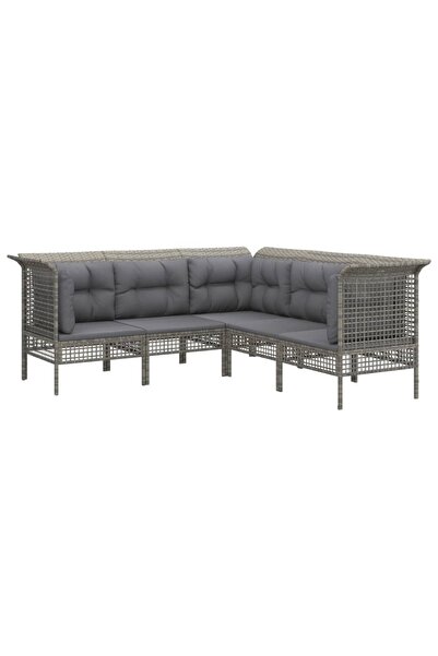 vidaxl Set mobilier de grădină cu perne, 5 piese, gri, poliratan