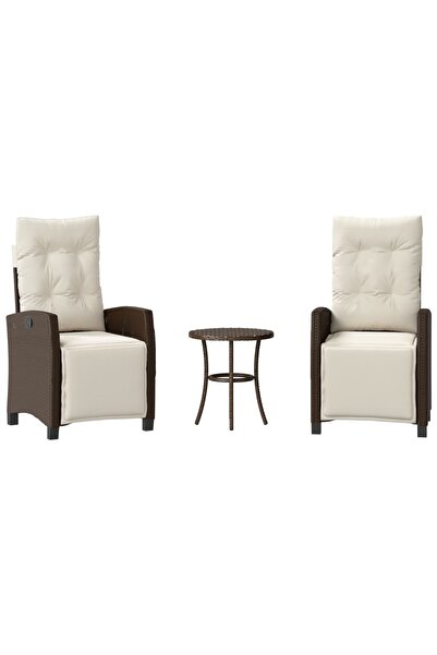 vidaxl Set bistro cu perne, 3 piese, maro, poliratan