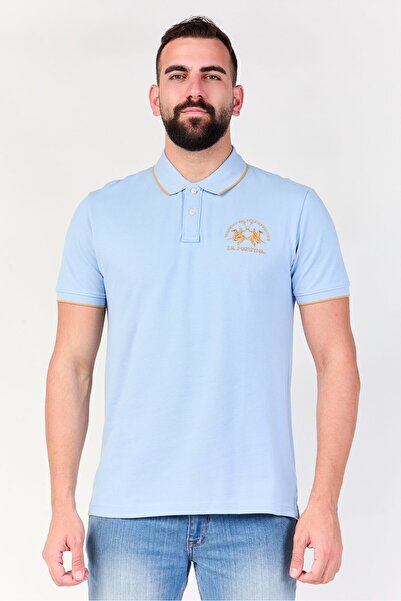 La Martina Men Regular Fit Embroidered Logo Short Sleeve Polo Shirt, Light Blue