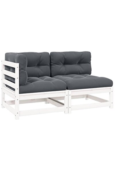 vidaxl Set mobilier de grădină cu perne, 2 piese, alb, lemn masiv pin