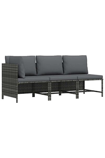 vidaxl Set mobilier de grădină cu perne, 3 piese, gri, poliratan