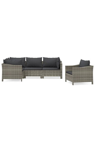 vidaxl Set mobilier de grădină cu perne, 5 piese, gri, poliratan