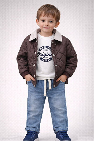 Jikko Baby Erkek Çocuk 3’lü Kombin Takım (Kahverengi Kapitone Ceket +Sweatshi...