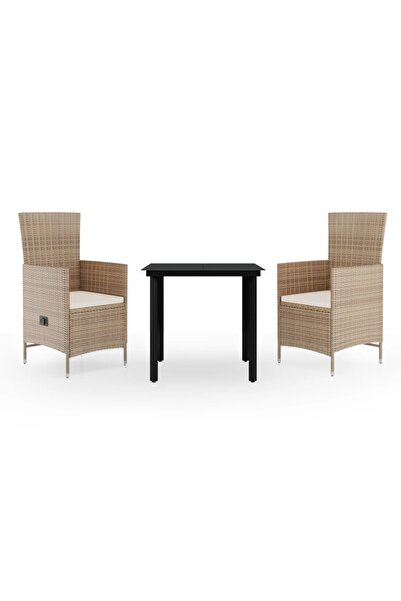 vidaxl Set mobilier de grădină, cu perne, 3 piese, bej