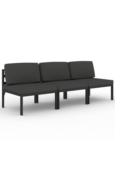 vidaxl Canapea de grădină cu 3 locuri și perne, antracit, aluminiu
