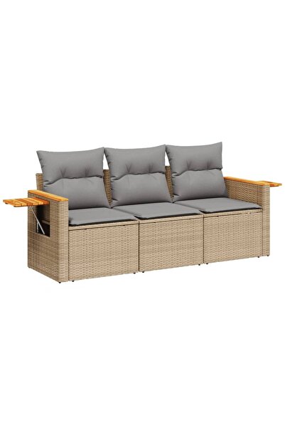 vidaxl Set canapele de grădină, 3 piese, cu perne, bej, poliratan