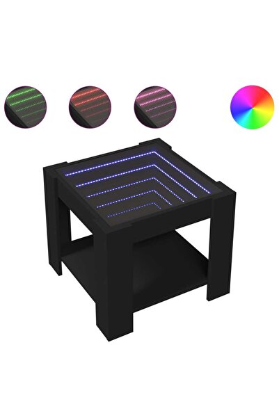 vidaxl Coffee table with LED, black, 53x53x45 cm, processed wood