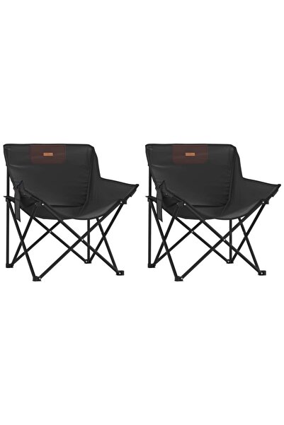 vidaxl Scaune de camping cu buzunar, pliabile, 2 buc., negru