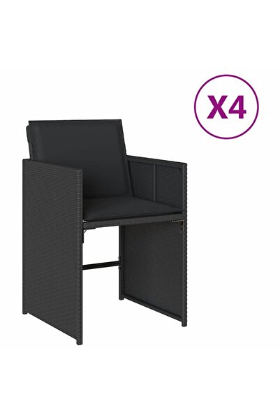 vidaxl Scaune de grădină cu perne, 4 buc., negru, poliratan
