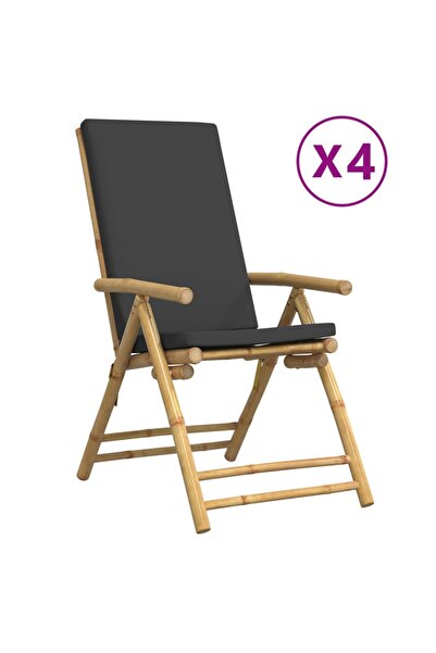 vidaxl Scaune pliabile/rabatabile, 4 buc., cu perne gri închis, bambus