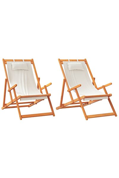 vidaxl Scaune de plajă pliante, 2 buc., crem, material textil